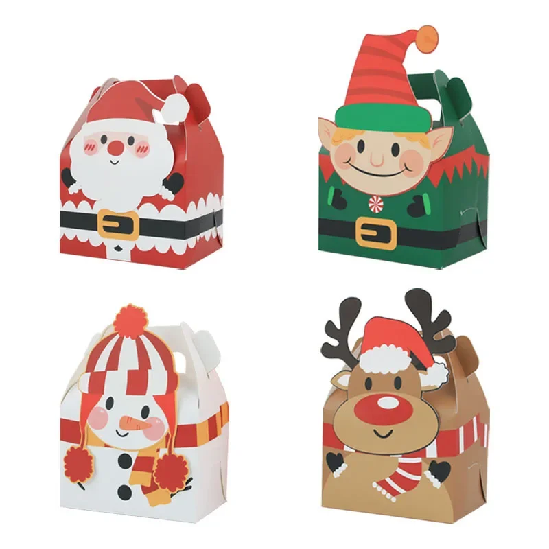 Christmas Candy Box Santa Snowman Muffin Bag Square Hand-held Elk Xmas Elf Gift Packaging Merry Christma Decor Happy New Year