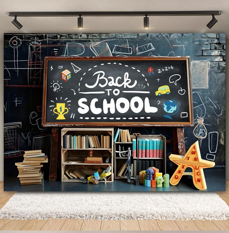 Back to School Backdrop Photography Black Blackboard Pencil Globe Books Baby Children Graduation Party Photo Background Props