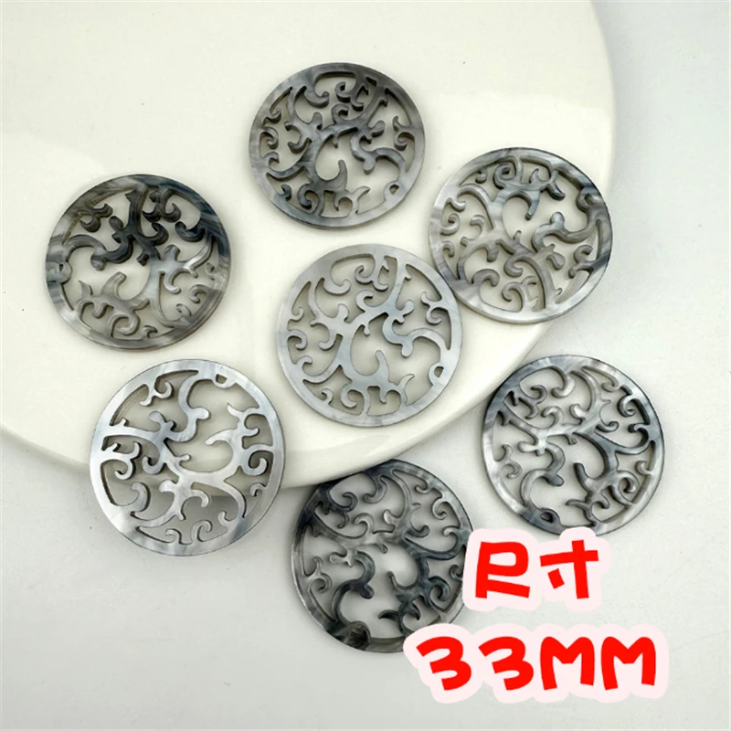 10 Pcs/Lot New Creative 33MM Craved Round Beads Resin Acetic Acid Charm Connectors Diy Hair Jewelry Making Accessories Material