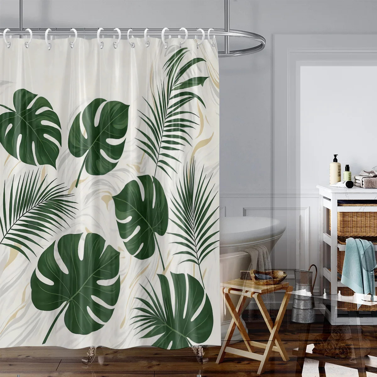 

1PC Palm pattern printed shower curtain, rural life style, waterproof, with 12 hooks, bathroom showers, bathtub, home use