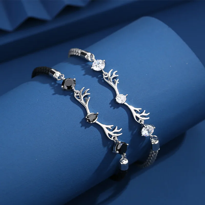 

Fine 925 Sterling Silver Charms Deer Zircon crystal Bracelet for Women weave wedding brand designer Jewelry Valentine's Day Gift
