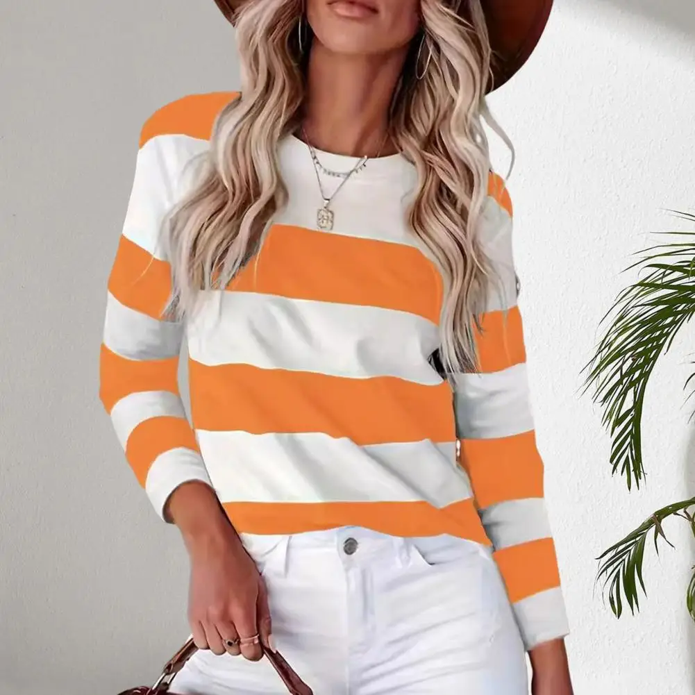 Super-soft Women Tops Striped Color Block Women's Pullover Tops Casual Blouse Long Sleeve Sweatshirt Oversized Fall for Daily