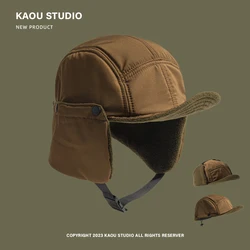 American Retro Tooling Style Ear Protection Men's Caps Winter Outdoor Leisure Warm Versatile Velvet Bomber Hats for Women