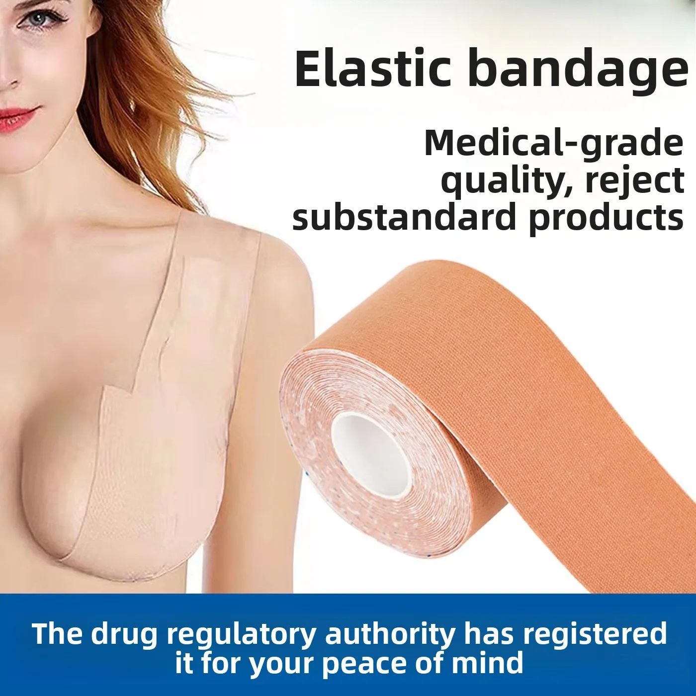 

Lifting Support Bra Tape & Band - Ultra Flattening Chest Binder for Push Up Effect, Skin Tone