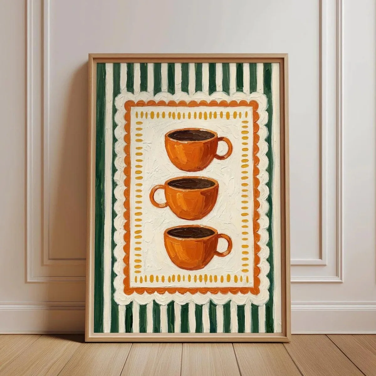 Vintage Orange Coffee Cups Canvas Prints Poster Retro Espresso Green Striped Art Prints Kitchen Cafe Wall Art Home Decor Poster