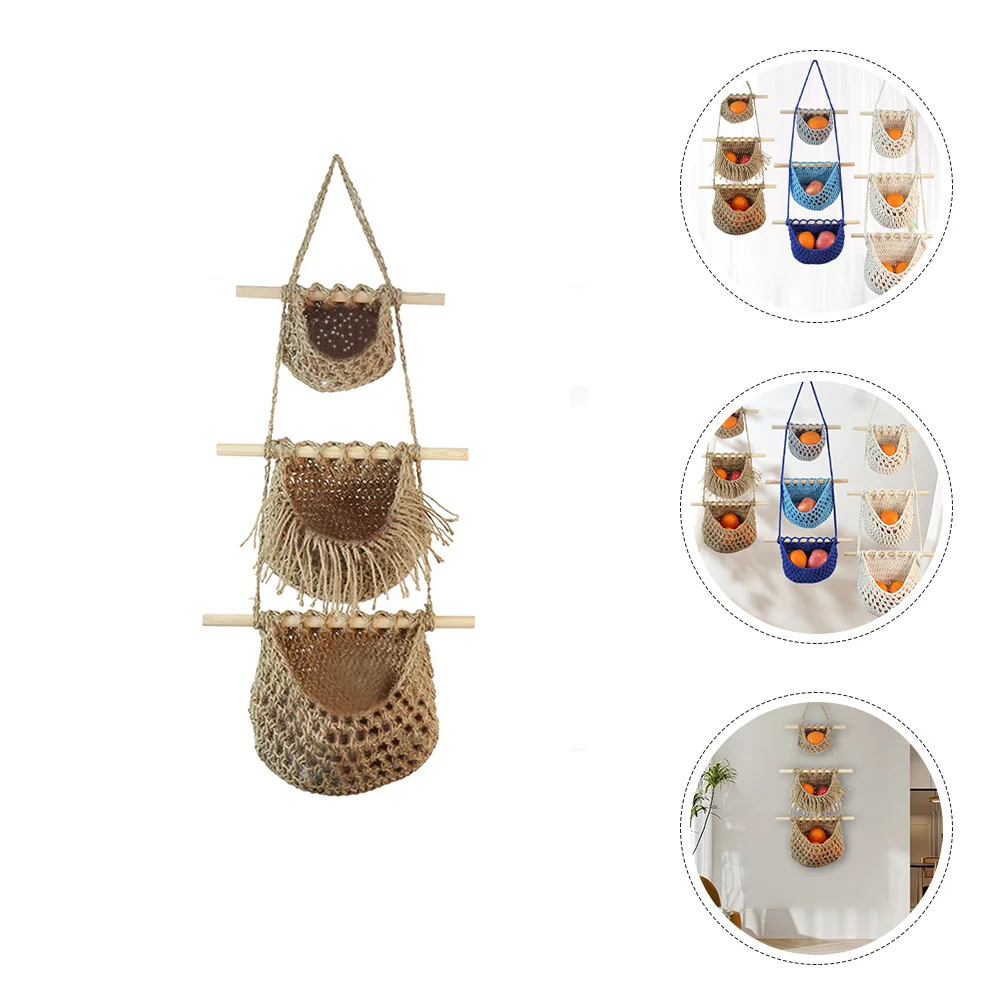 Fruit Hanging Basket Storage Fruits Manual Banana Kitchen Household Cotton Rope