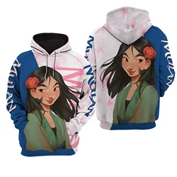 2024 Disney Princess Mulan 3d felpa con cappuccio uomo donna Casual Fashion felpa con cappuccio 3d Harajuku Streetwear Cartoon Zipper Hoodie