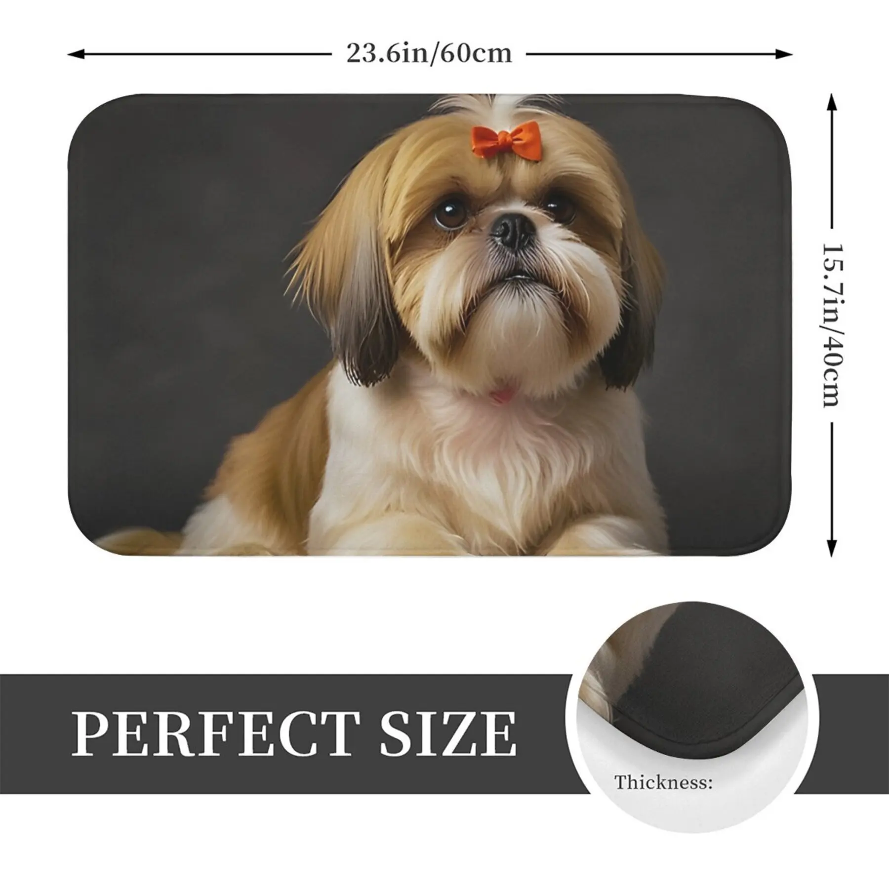 Adorable Shih Tzu Rectangular Area Rug, Cute Dog Portrait Floor Mat, Non-Slip Washable Home Carpet for Bedroom & Entryway