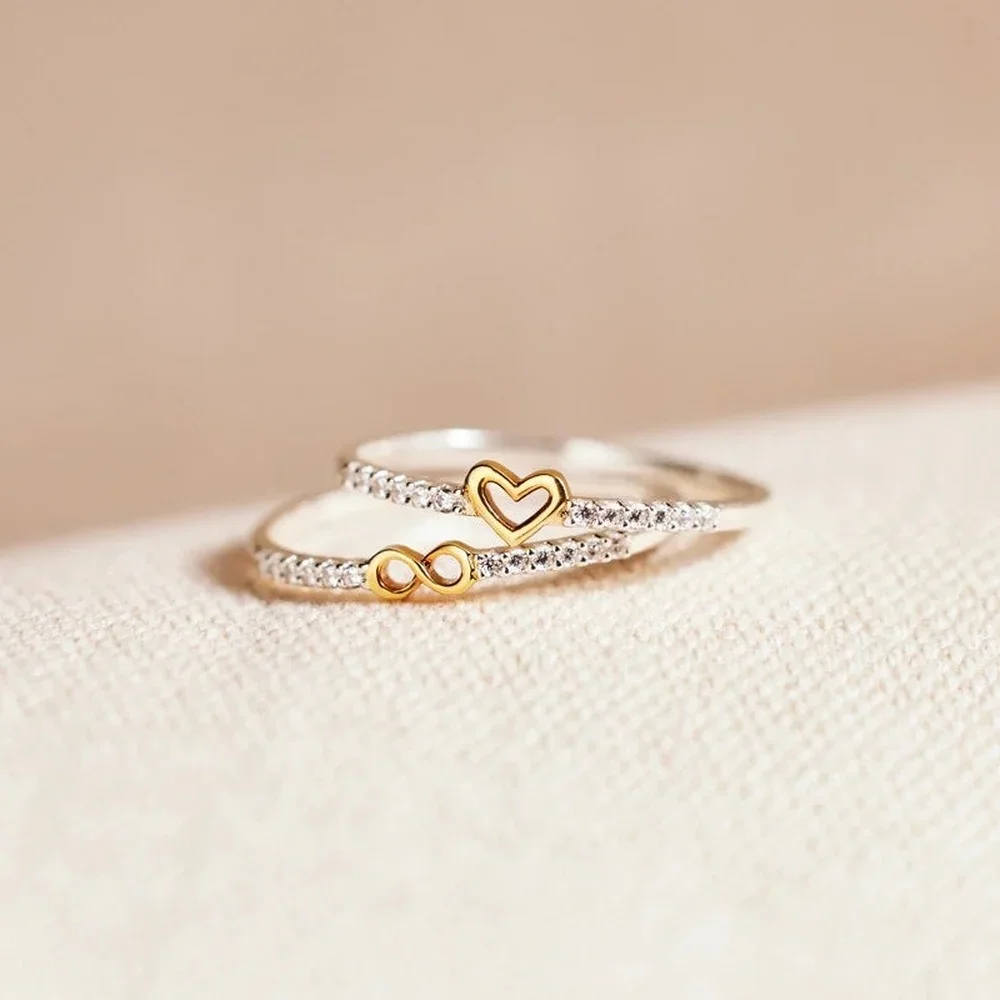 Trumium 925 Sterling Silver Endless Love Heart Rings for Women CZ Couple Ring Engagement Wedding Jewelry Dropshipping