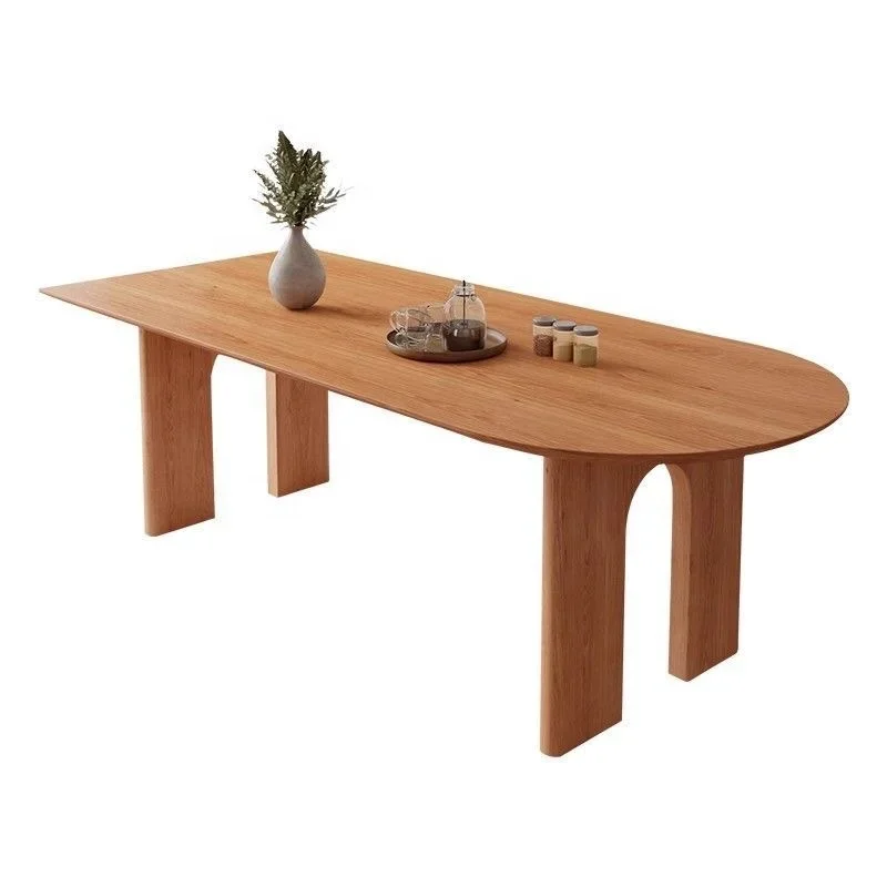 Nordic solid wood oval table Home dining table creative light luxury log coffee table designer creative workbench