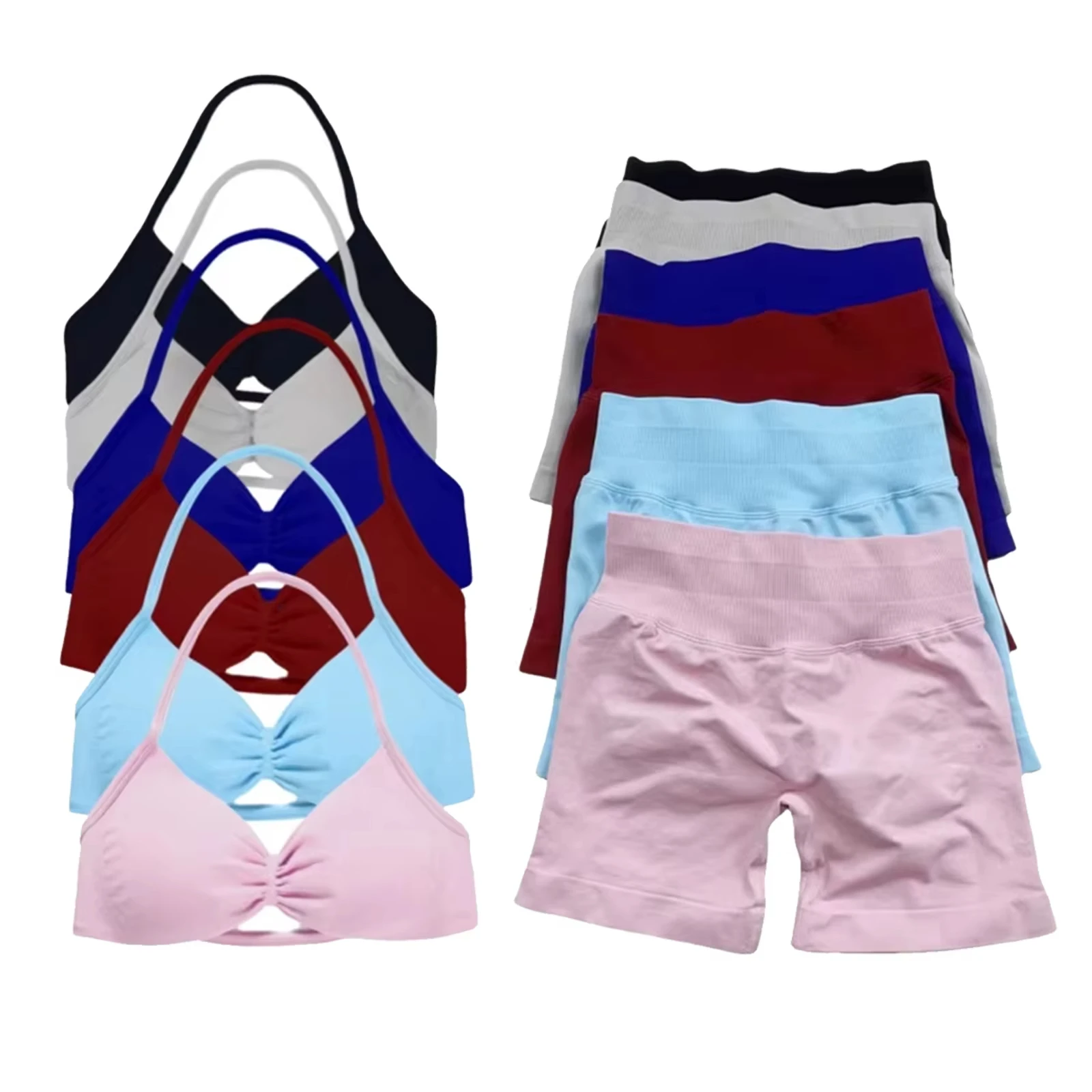 

2025 2Pcs Women's Gym New Women's Creased Yoga Dress Vest Three-piece Seamless Hip-lifting Three-inch Pants Yoga Shorts