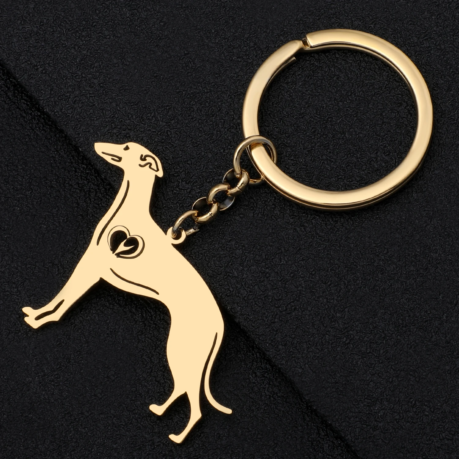 Bonsny Stainless Steel Gold-plated Whippets Dog Keychains Keyring Animal Pet Key Chain For Women Girls Fashion Jewelry