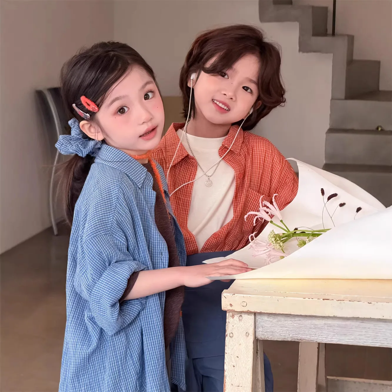 Shirt 2026 Spring and Summer New Childrens Clothing Korean Style Boys and Girls Fashion Leisure Lazy Lapel Fine Plaid Shirt - view 3
