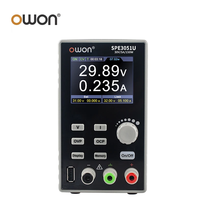 Owon SPE3103U DC Regulated Switching Power Supply 150W/30V/5A Constant Power 10mV/1mA High-Resolution USB Fast Charging Output