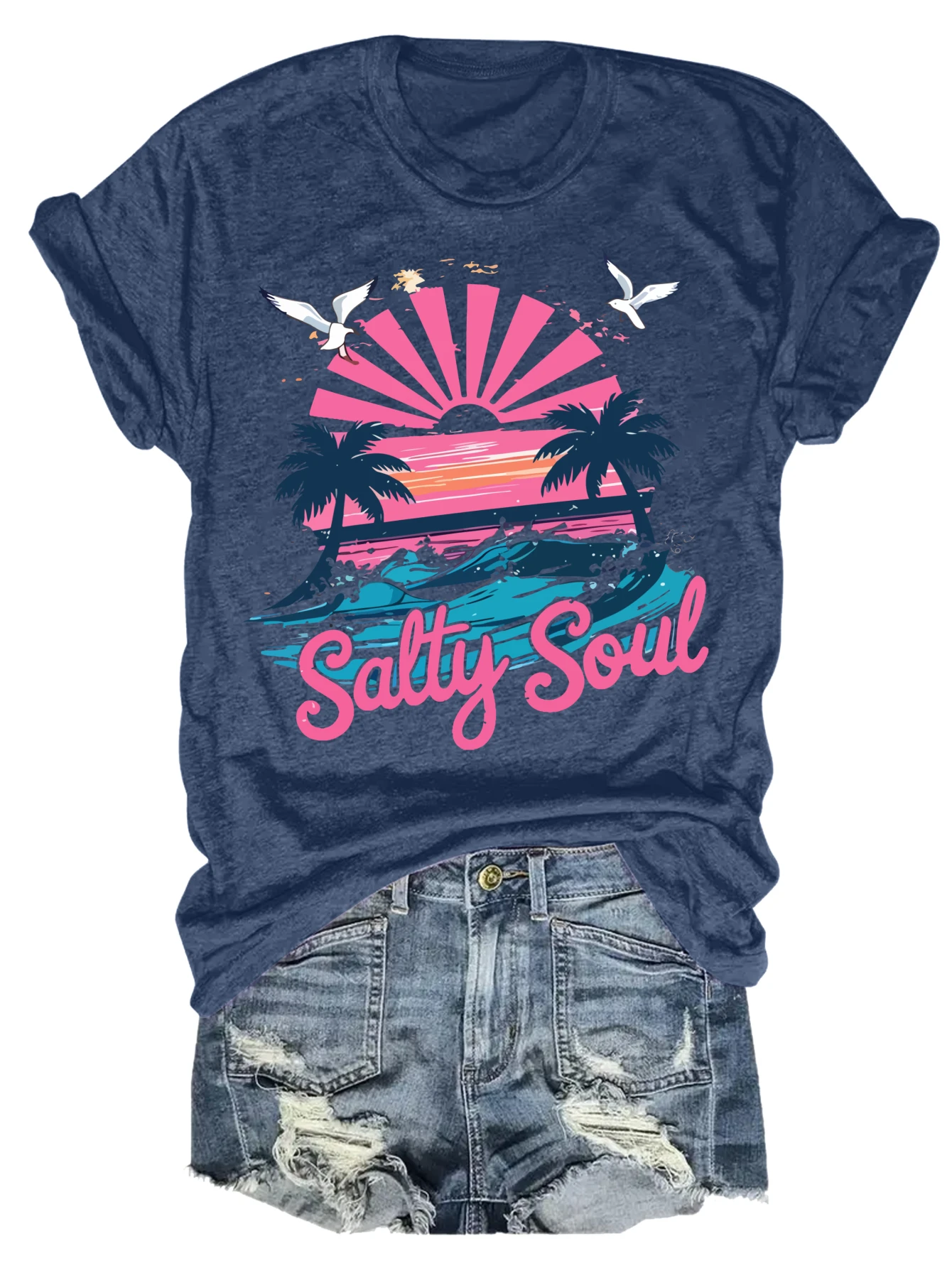 

Women's plus size tank top Salty Soul Sunset Palm Trees Seagulls Suitable for sports and daily wear womens clothes sleeveless