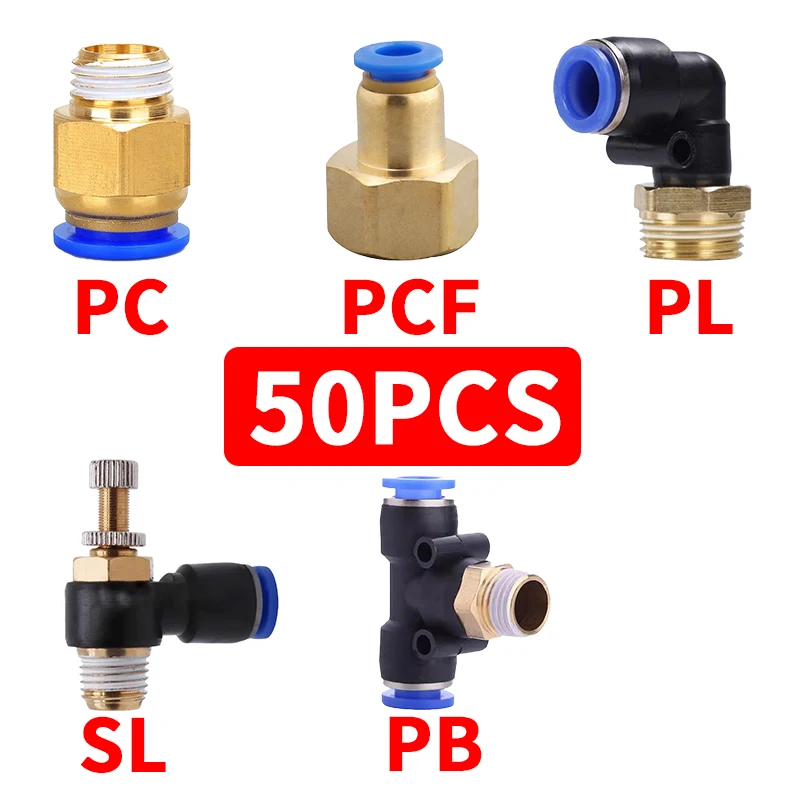 

20/50Pcs Pneumatic Quick Connector PCF PC PL SL PB 4MM-12mm Hose Tube Air Fitting 1/4"1/8"3/8"1/2"BSPT Male Thread Pipe Coupler