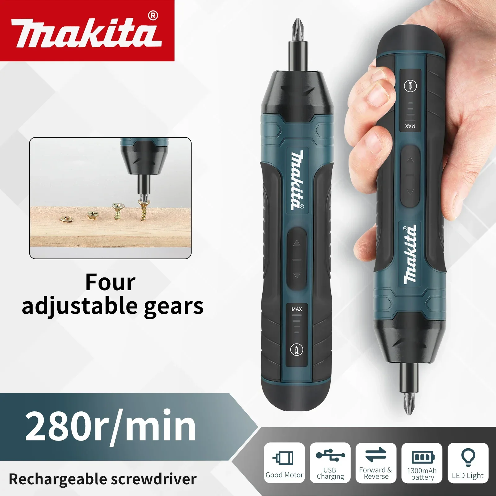 Makita HT422 3.6V Electric Screwdriver 1/4 Inch Chuck 280RPM Adjustable 2-5N.m Torque 1300mAh Battery for Home DIY Repair Work