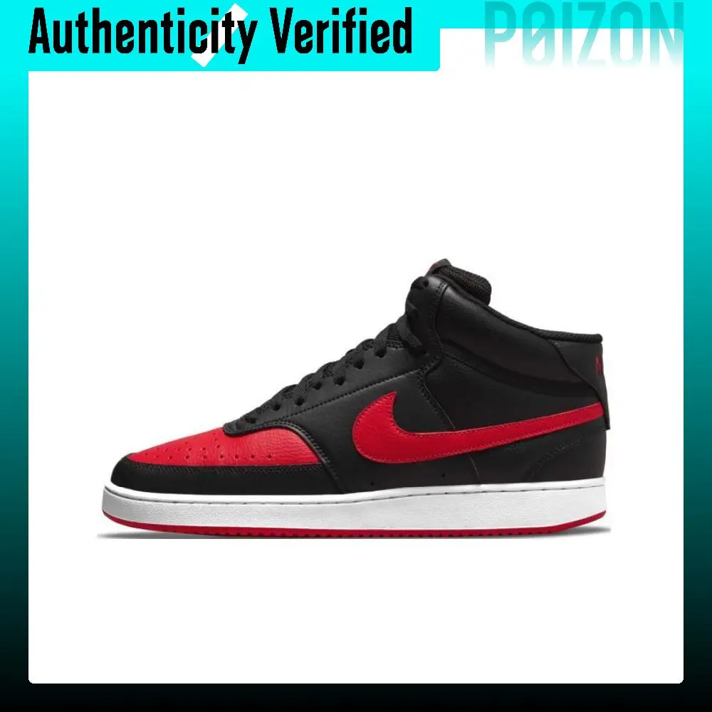 Nike Court Vision Mid Leather, Zapatos de Skateboard de Media Altura para Hombre, Cómodos, Antideslizantes y Resistentes a la Abrasión, Negro y Rojo DM8682-001