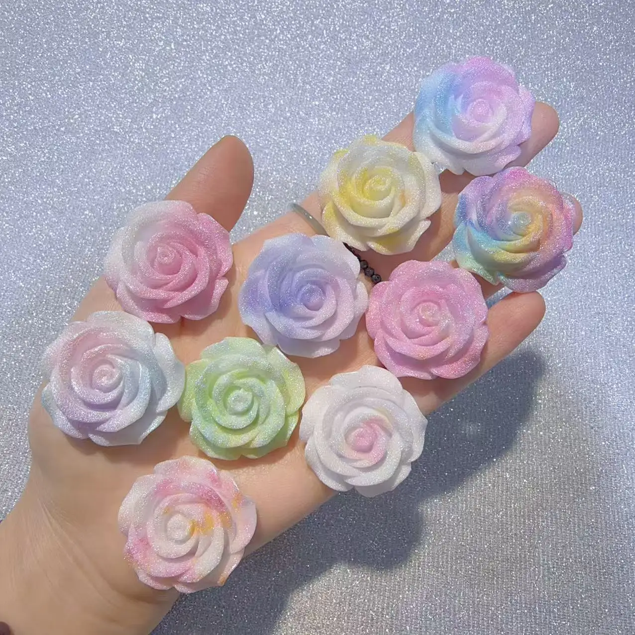 20PCS 35MM Matte Finish Rose Resin Glitter Handmade DIY Jewelry Luminous Accessory Material Handicrafts Home Decoration