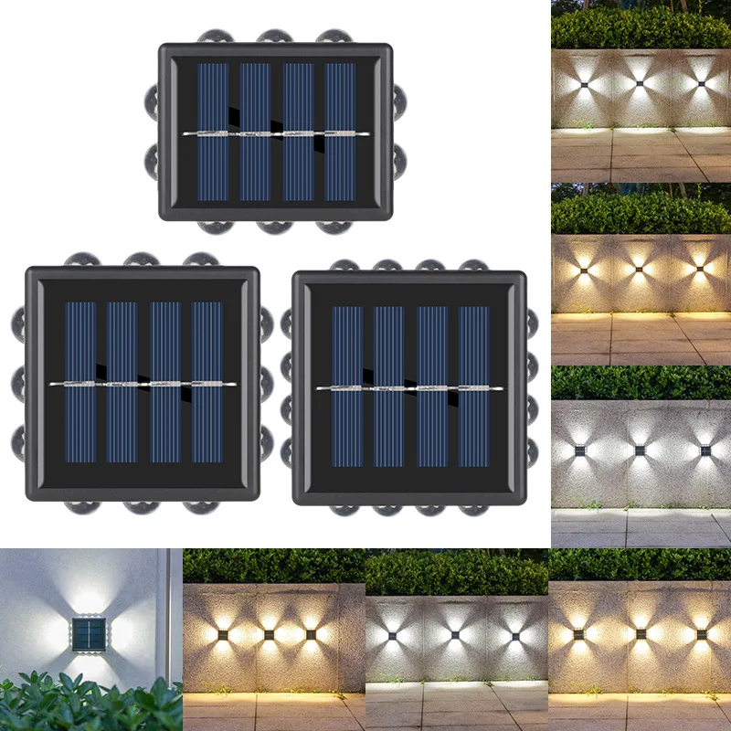 

LED Solar Wall Lamp Four Sides Spotlight Outdoor Waterproof Up and Down Luminous Sunlight Light Garden Yard Fence Decor Lamps