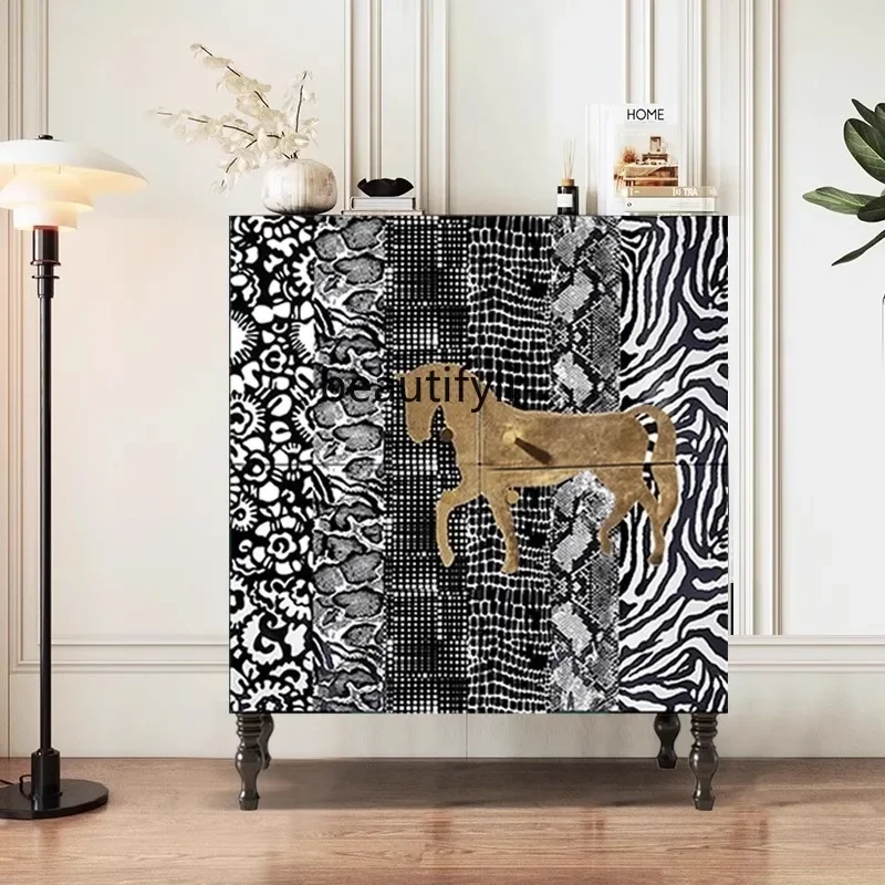 07 สไตล์อเมริกันไม้สีดํา Home Entrance ตู้ขนาดเล็ก Apartment Hall ตู้ Curio ตู้รองเท้าอิตาเลี่ยน Sideboard Cabine