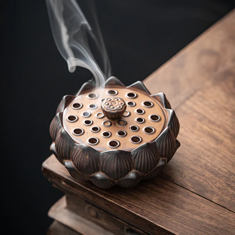 Decoration for Home Indoor Fragrant Furnace Stove Creative Pagoda Ceramic Lotus Fragrance Flag Chinese Antique Sandalwood Censer