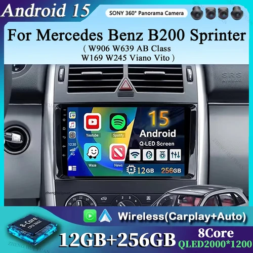 Android 15 Radio de coche Multimedia GPS reproductor de DVD 9 pulgadas para Mercedes Benz B200 Sprinter W906 W639 AB clase W169 W245 Viano Vito