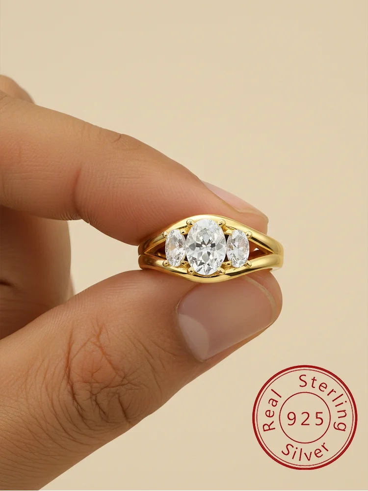 

925 Sterling Silver Cambered Surface Three Oval Zircon Ring Engagement Wedding Luxury High Quality Fine Jewelry For Women