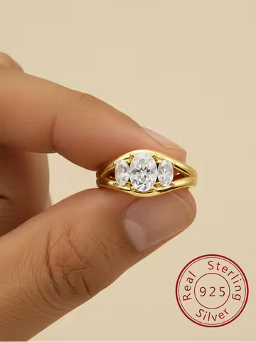 925 Sterling Silver Cambered Surface Three Oval Zircon Ring Engagement Wedding Luxury High Quality Fine Jewelry For Women