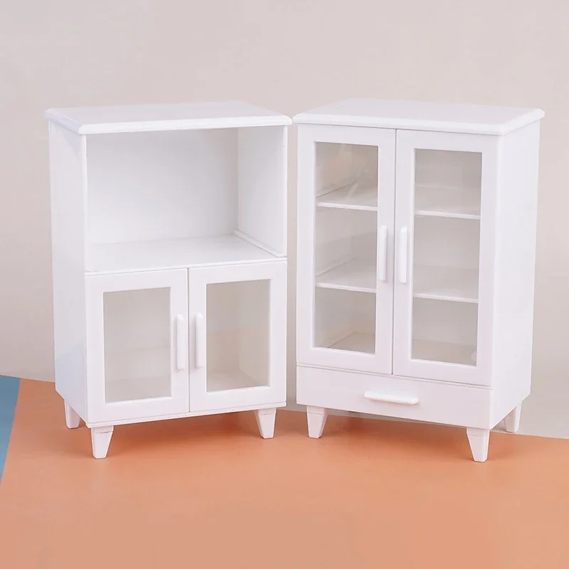 1Set 1:12 Dollhouse Miniature White Cupboard Display Cabinet Storage Lockers Furniture Model Decor Toy Doll House Accessories