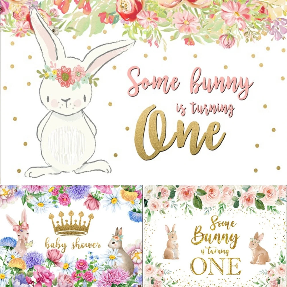 

Bohemia Easter Rabbit Photography Backdrop Flower Balloon Some Bunny is Turning One Baby Shower Birthday Party Photo Background