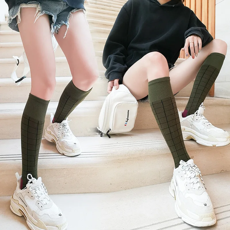 

Trendy calf socks color matching houndstooth female over-the-knee socks high tube stockings fashion medium tube socks