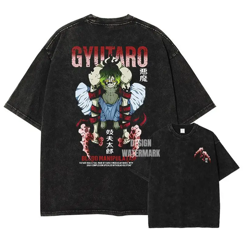 Popular Anime Protagonist Printed T-shirt for Men - Cotton T-shirt with Vintage Washed Finish - Short Sleeve for Street Style