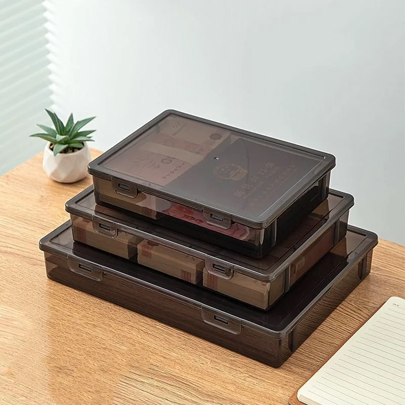 

1pc Document Organizer Box Black Transparent Simple Certificate File Box Container Dust Proof Storage Case For Easy Organization