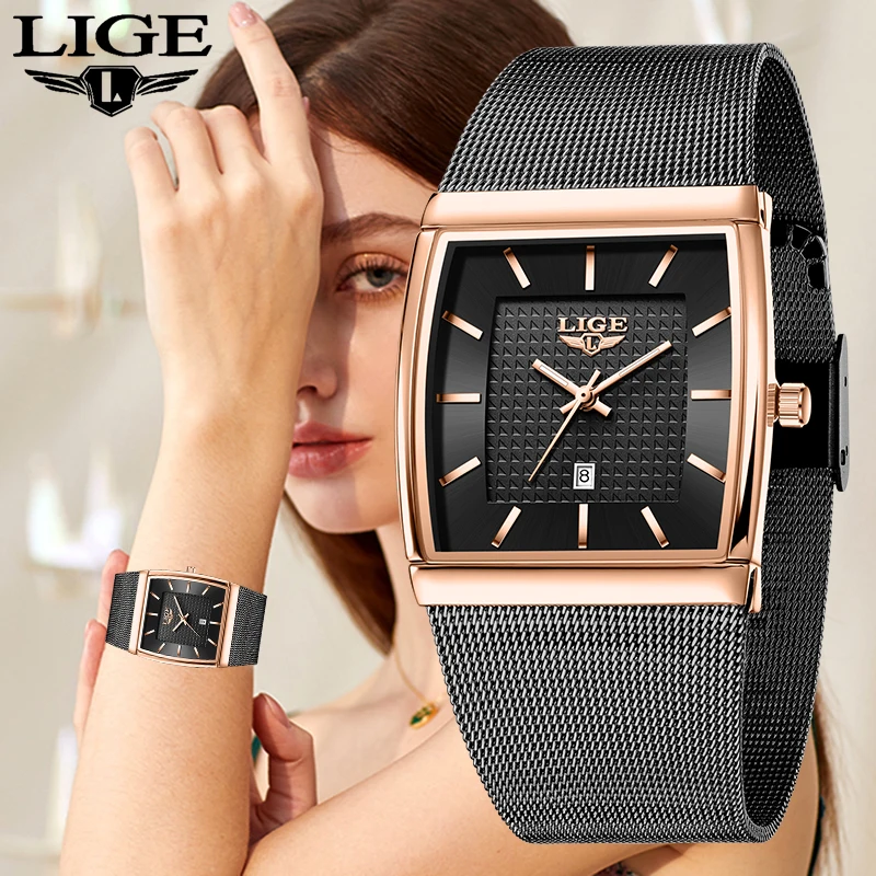 

LIGE 2026 Элегантные женские наручные часы с календарем, модные водонепроницаемые кварцевые часы класса люкс для женщин +КОРОБКА