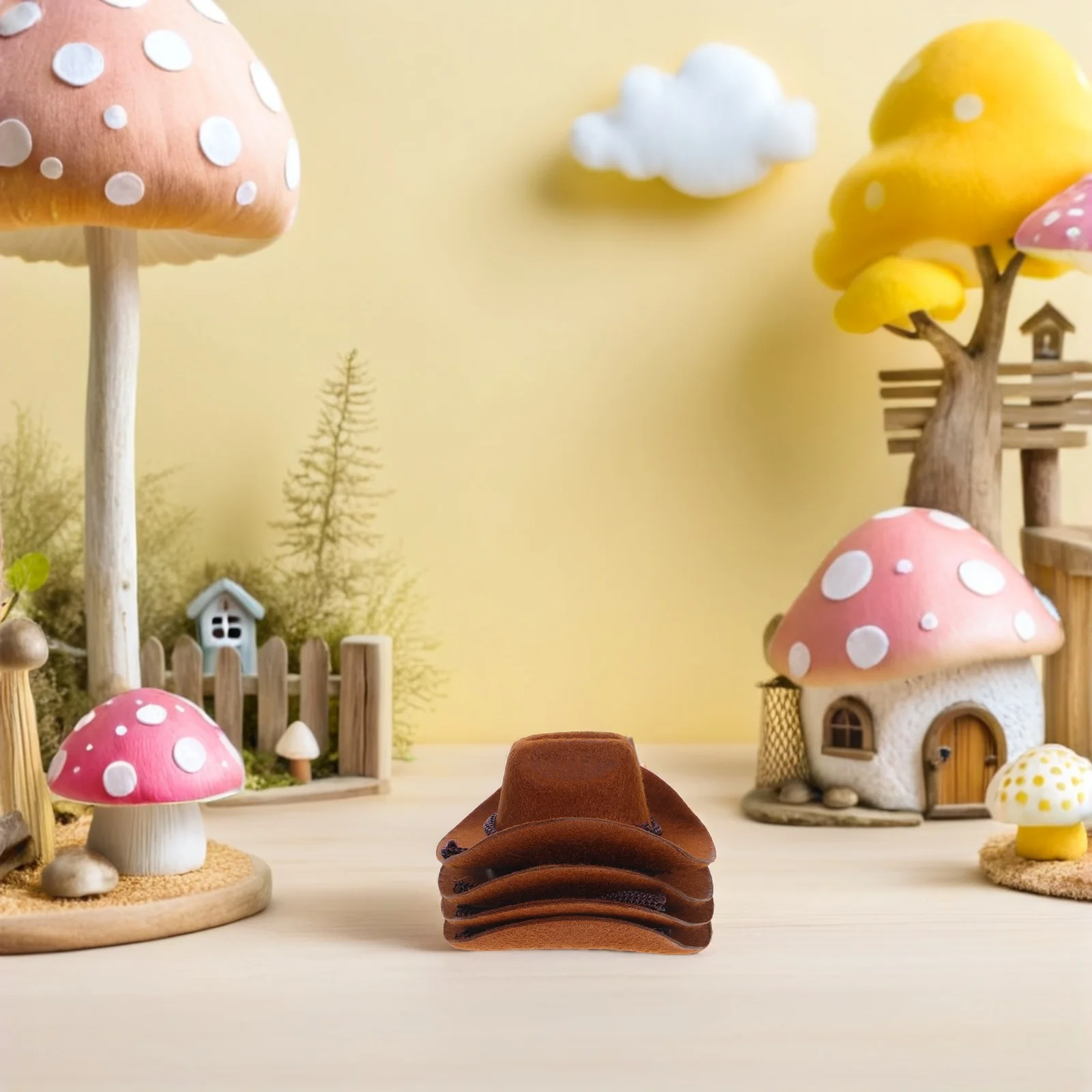 

4pcs Mini Cowboy Hats For Accessories Flocked Western Style Craft Decorative Tiny Hats Diy Party Bottle Cover Set