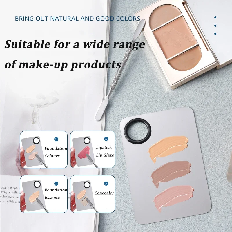 Makeup Mixing Palette Foundation Lipstick Eye Shadow Stainless Steel Mixer Palette with Spatula Mixing Stick Beauty Tools Nail-A image 3