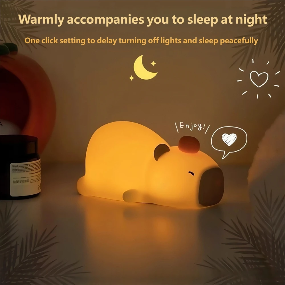 Cute Pet Capybara Night Light Cartoon Silicone Creative Bedside Sleep Night Lamp For Room Decor Birthday Gift Sale