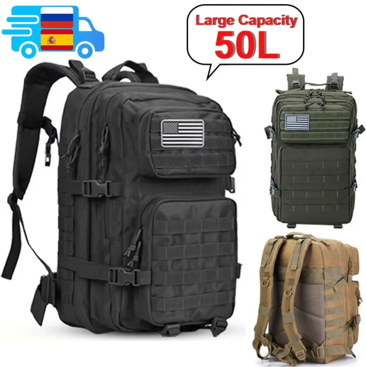 2Q-50L Tactical Backpack Men's Travel Large Capacity Rucksacks Men Waterproof Outdoor 1Sports Multi-functional Bags