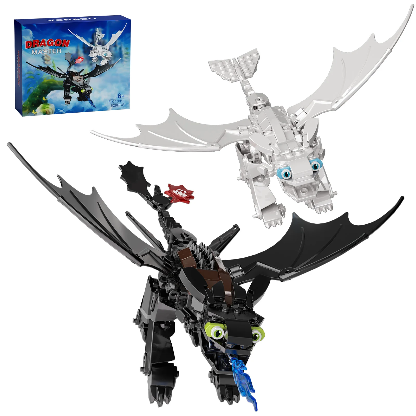 

NEW Hows-Train Your Dragons Building Block Set 2in1 Black White Dragon Model Toys for Boys and Girls Gifts（529 PCS)