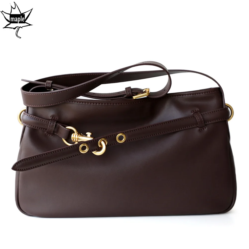 High Quality Textured Cowhide Small Thin Flap Bag Fashion Stylish Coffee Real Calfskin Women Shoulder Messenger Bag