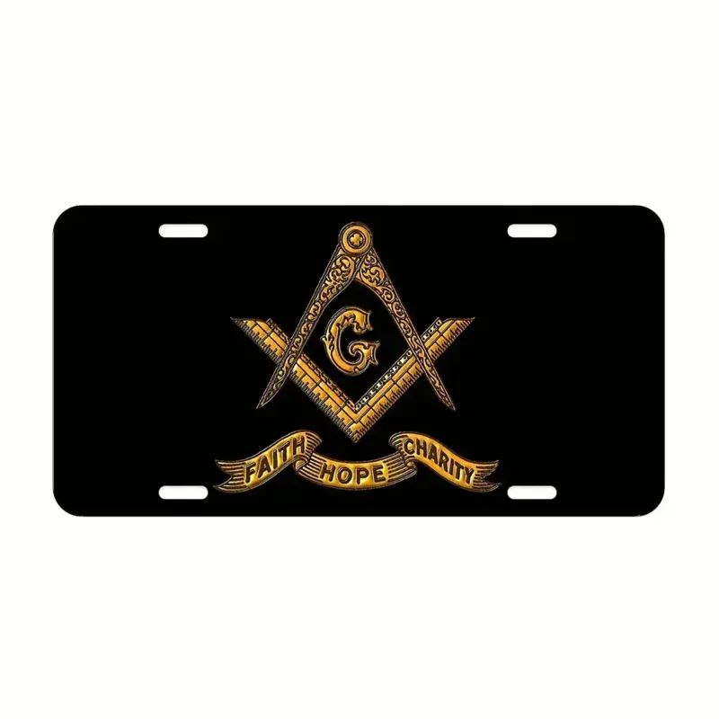 ملصق حائط معدني ماسوني - ديكور منزلي من الألومنيوم مقاس 6 × 12 بوصة مع شعار "الإيمان والأمل والخيرية" - تصميم ذهبي وأسود #6