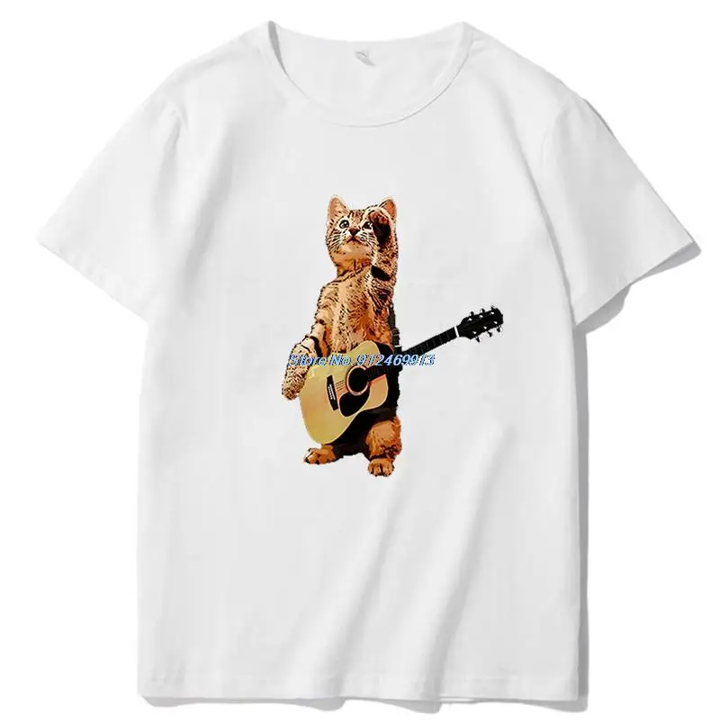 

Cat Playing Guitar Cool Musician Guitarist Fashion Graphic T Shirts Summer Short Sleeve T-Shirts Streetwear Men's Clothing