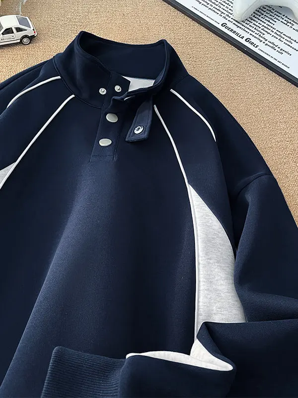 

American Color Blo Sports Hoodie Men's Loose Stand Collar Top Spring Autumn New Design Retro Trendy Brand Casual Sle