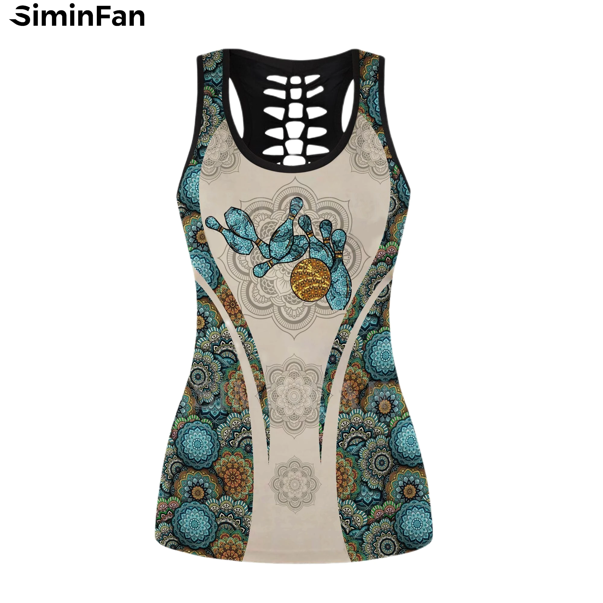 LOVE BOWLING 3D Printed Women Hollow Tank Top Legging Summer Casual Vest Pants Suit Two Piece Set Yoga Sportswear Female Outfit