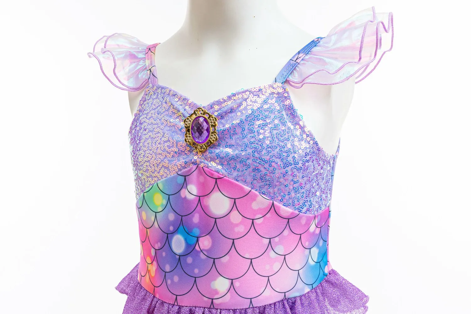 Mädchen Meerjungfrau Prinzessin Verkleidungskleid Ombre-Schuppen-Pailletten Meerjungfrauenschwanz-Kleid mit Accessoires für Kinder Halloween Cosplay Geburtstagsparty – Detail 5