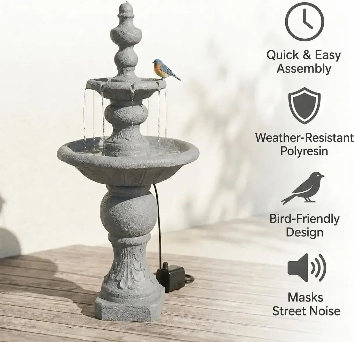 Bestseller52.56 in. Outdoor Two-Tier Water Fountain with Realistic ICY Stone Texture for Outdoor Living Spaces Creating a Calmin