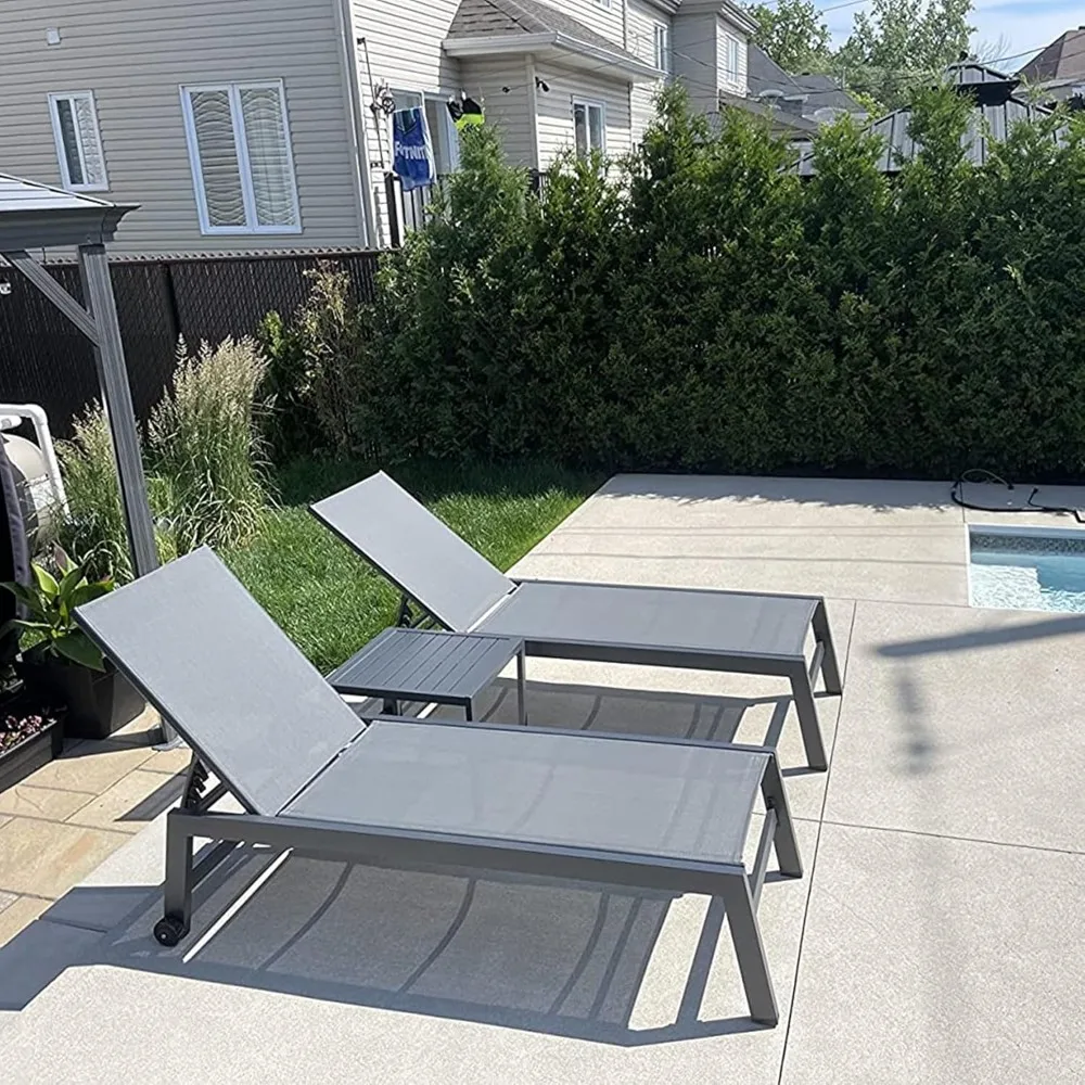 

Outdoor Chaise Lounge with Wheels for Outside 2 Pieces Aluminum Patio Lounge Chair with 5 Adjustable Position, Customized