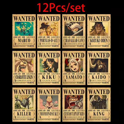 10Pcs Anime One Piece Luffy Wanted Vintage Posters Set for Room Wall Decoration Cartoons Zoro Wanted Painting Stickers Toys Gift - Image 6