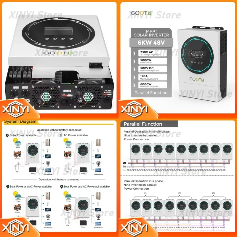 for EU 6KVA Solar Inverter Built-in BMS MPPT Controller 6KW Hybrid Inverter With Parallel USB WIFI Function